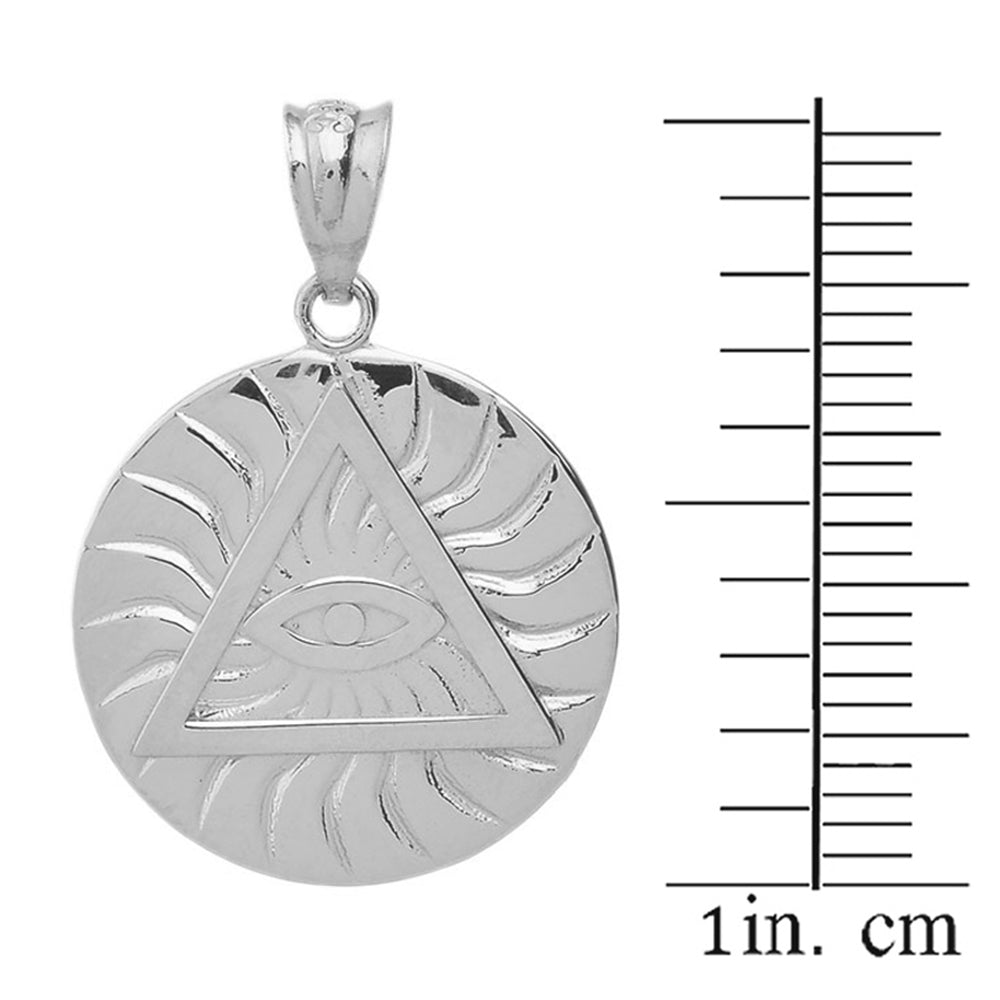 Sterling Silver All Seeing Eye of Providence Sun Pyramid Illuminati Pendant Necklace, view 3