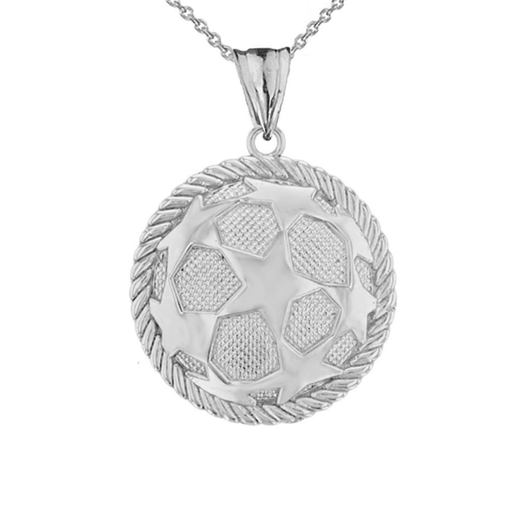 Sterling Silver All Star Soccer Ball Fútbol Sports Rope Pendant Necklace