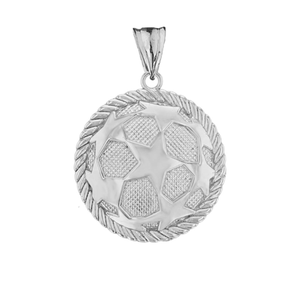 Sterling Silver All Star Soccer Ball Fútbol Sports Rope Pendant Necklace, view 2