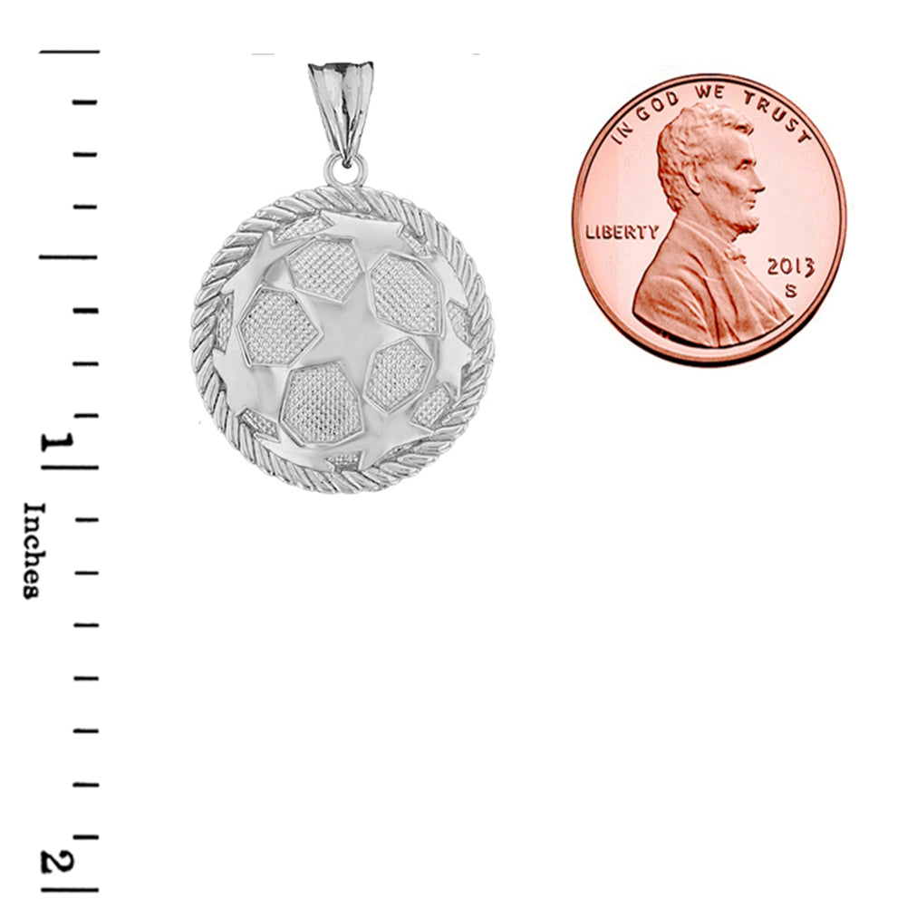 Sterling Silver All Star Soccer Ball Fútbol Sports Rope Pendant Necklace, view 3