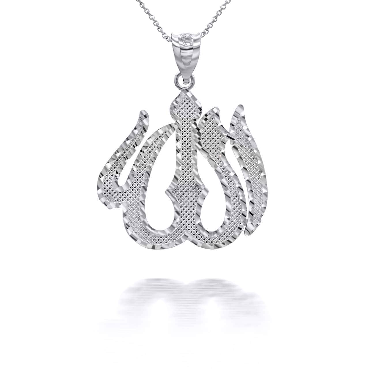 Sterling Silver Allah Arabic Script Diamond Cut Pendant Necklace, view 3