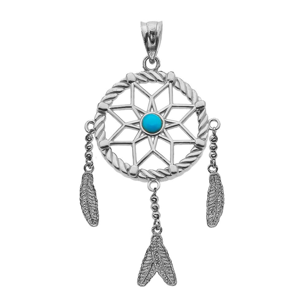Sterling Silver And Turquoise Flower Dream Catcher Pendant Necklace, view 2