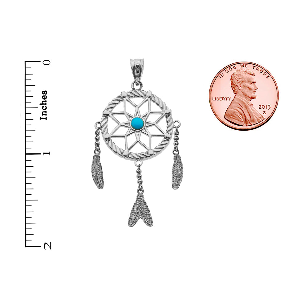 Sterling Silver And Turquoise Flower Dream Catcher Pendant Necklace, view 3