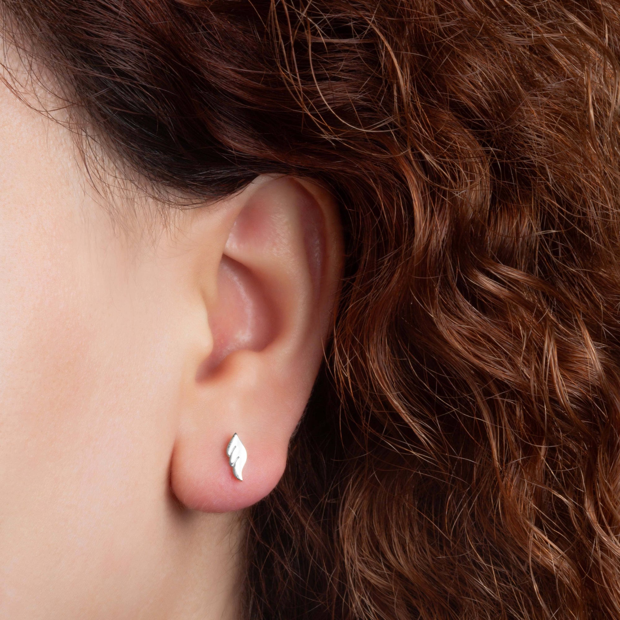 Sterling Silver Angel Wings Stud Earrings, view 2