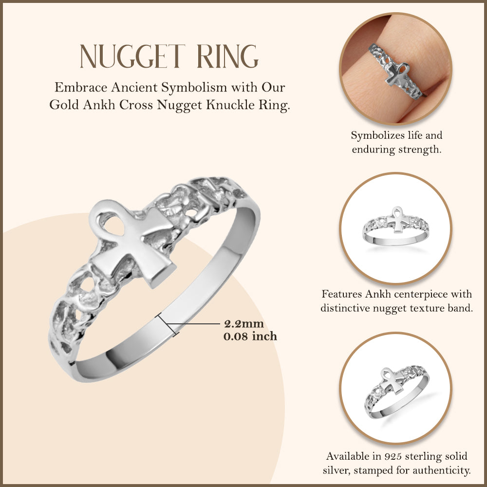 Sterling Silver Ankh Cross Nugget Ring, view 3