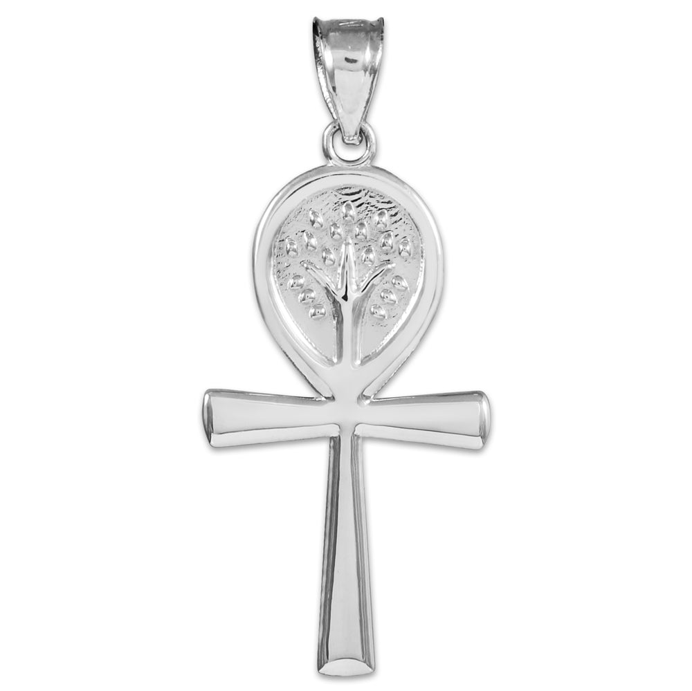 Sterling Silver Ankh Cross Tree of Life Pendant Necklace, view 2