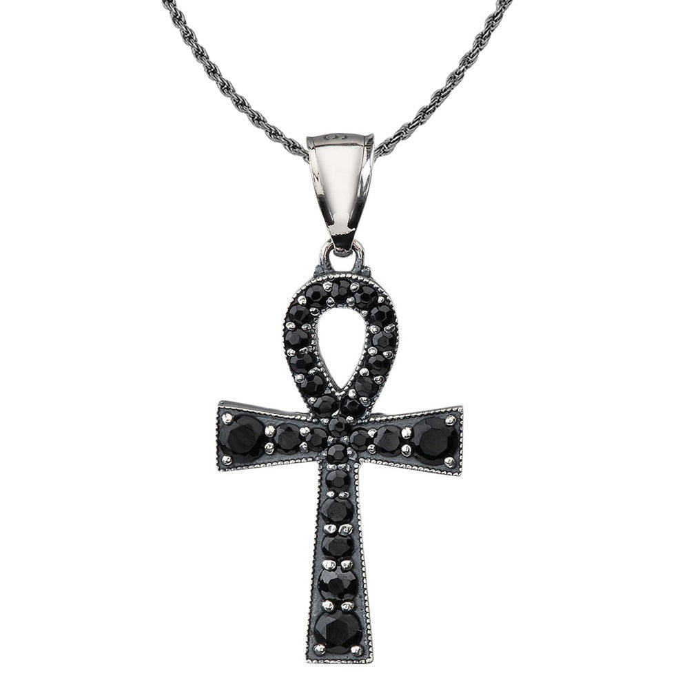 Sterling Silver Ankh Cross with Black Onyx
