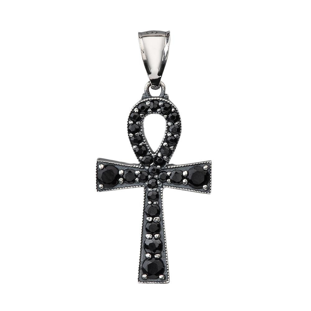 Sterling Silver Ankh Cross with Black Onyx, view 2
