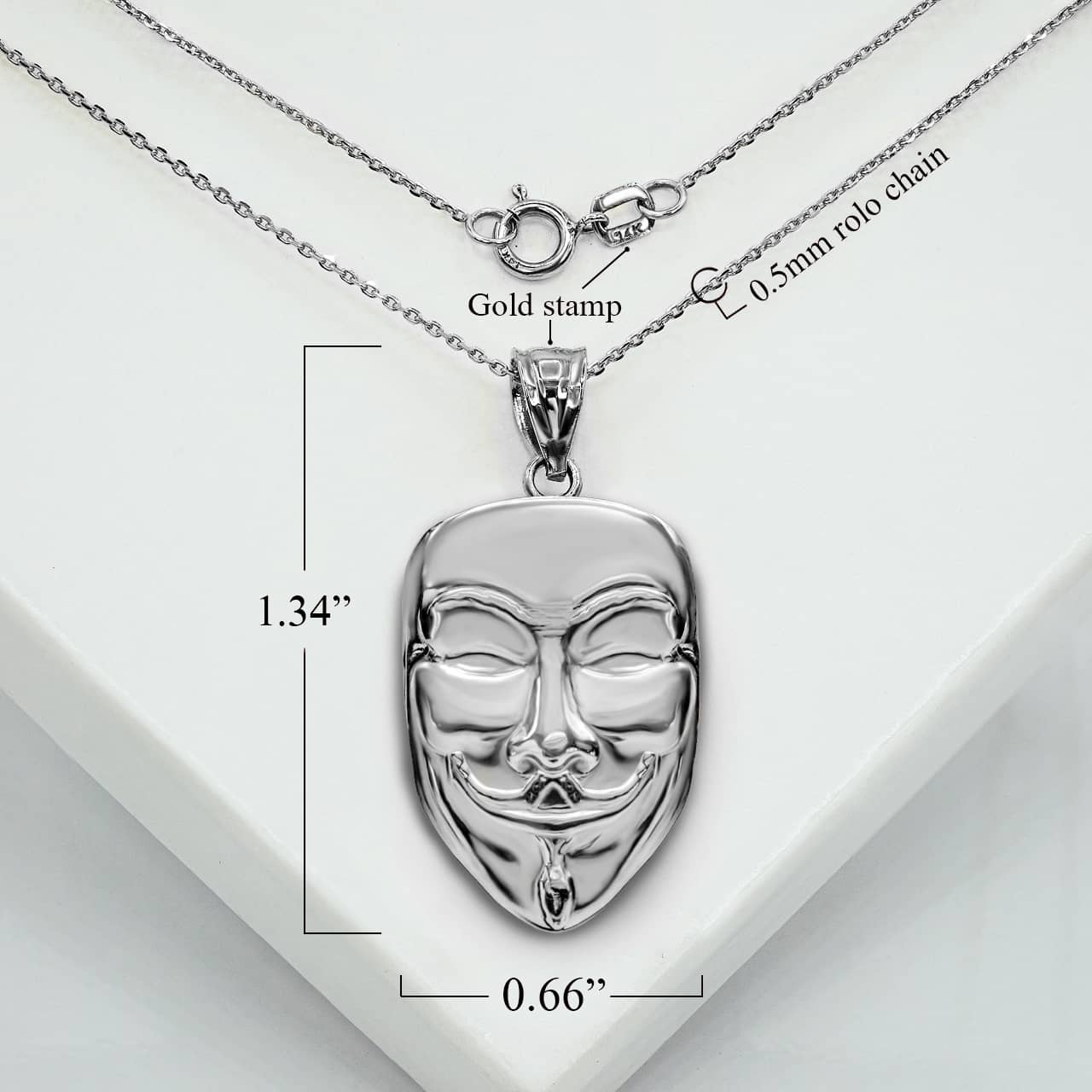Sterling Silver Anonymous Mask 3D Charm Necklace, view 3