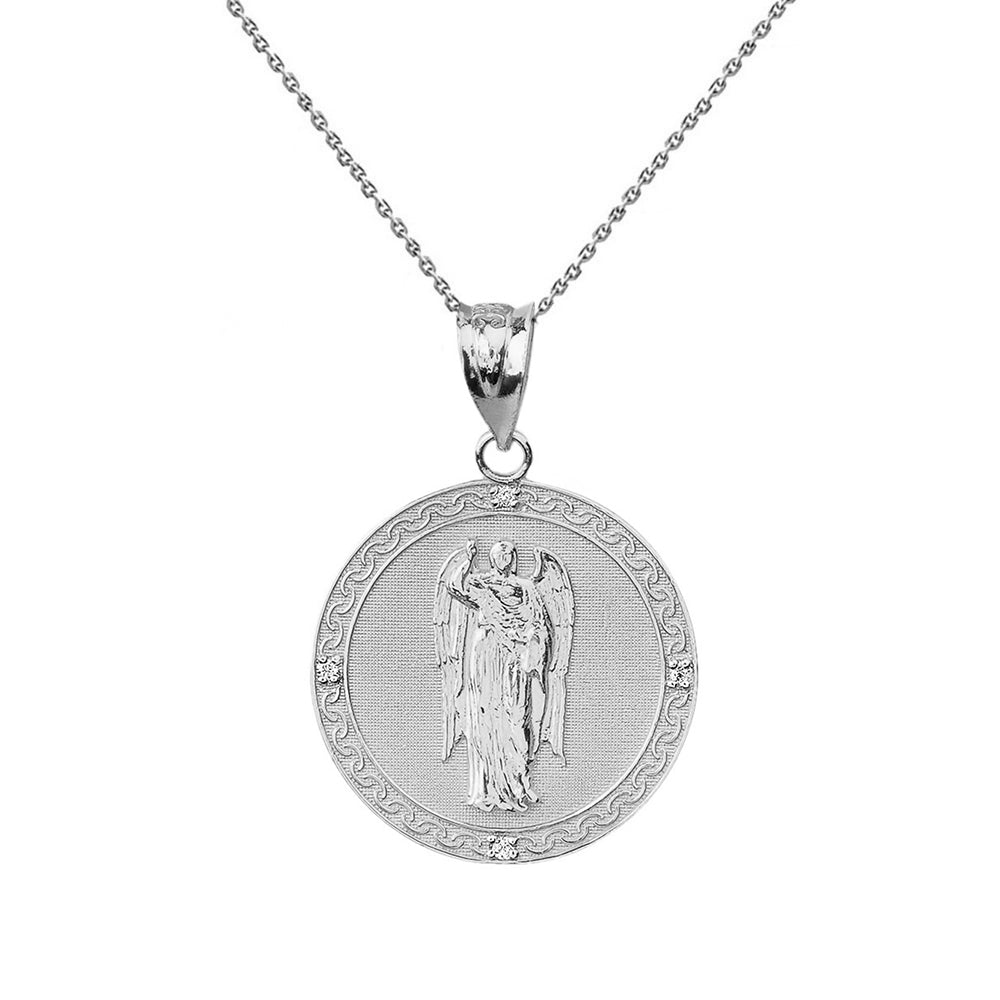 Sterling Silver Archangel Saint Gabriel CZ Engravable Medallion Pendant Necklace 1.02" (25 mm)