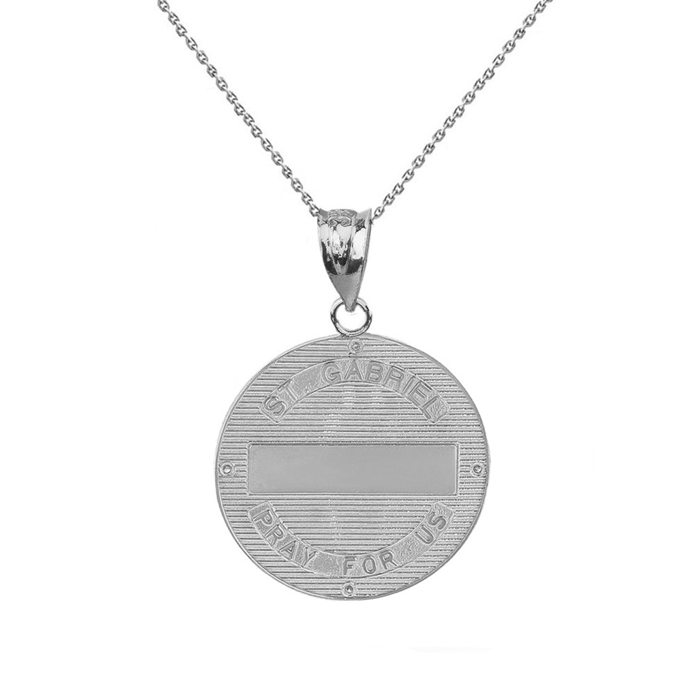 Sterling Silver Archangel Saint Gabriel CZ Engravable Medallion Pendant Necklace 1.02" (25 mm), view 2