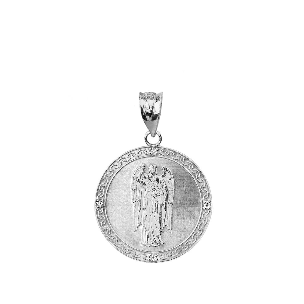 Sterling Silver Archangel Saint Gabriel CZ Engravable Medallion Pendant Necklace 1.02" (25 mm), view 3