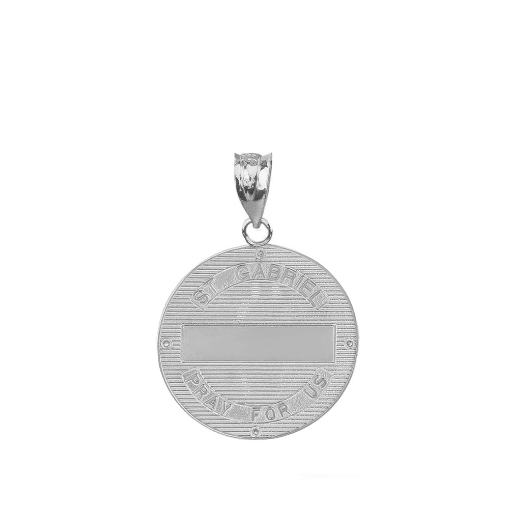 Sterling Silver Archangel Saint Gabriel CZ Engravable Medallion Pendant Necklace 1.02" (25 mm), view 4