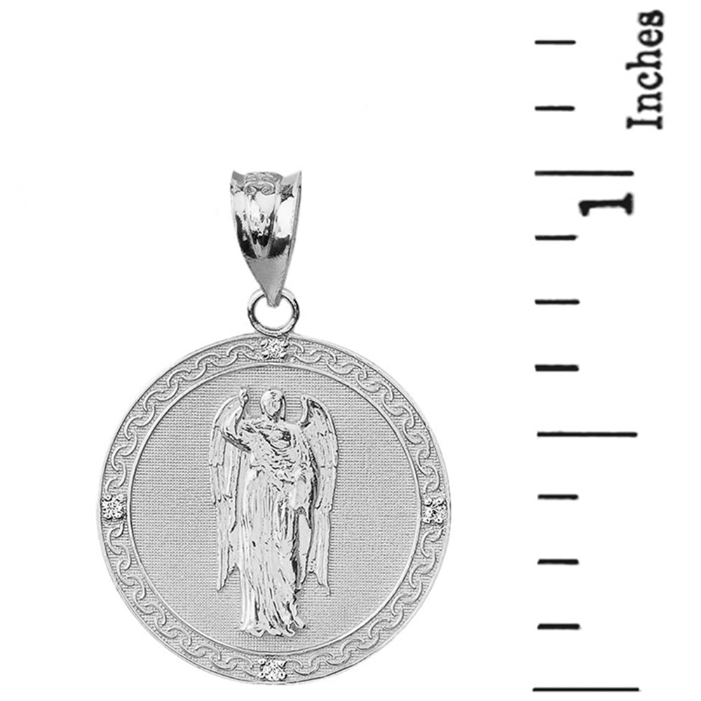 Sterling Silver Archangel Saint Gabriel CZ Engravable Medallion Pendant Necklace 1.02" (25 mm), view 5