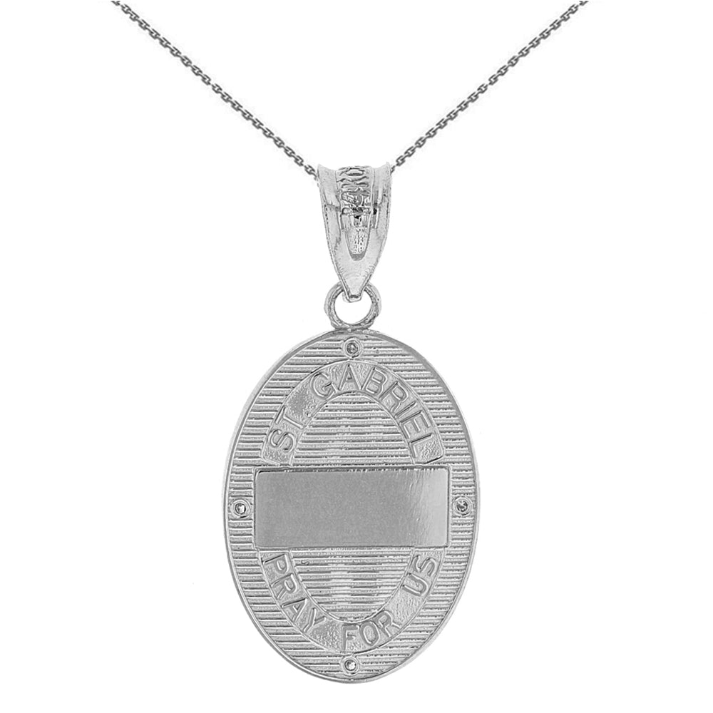 Sterling Silver Archangel Saint Gabriel CZ Oval Engravable Medallion Pendant Necklace 1.02" (25 mm), view 3