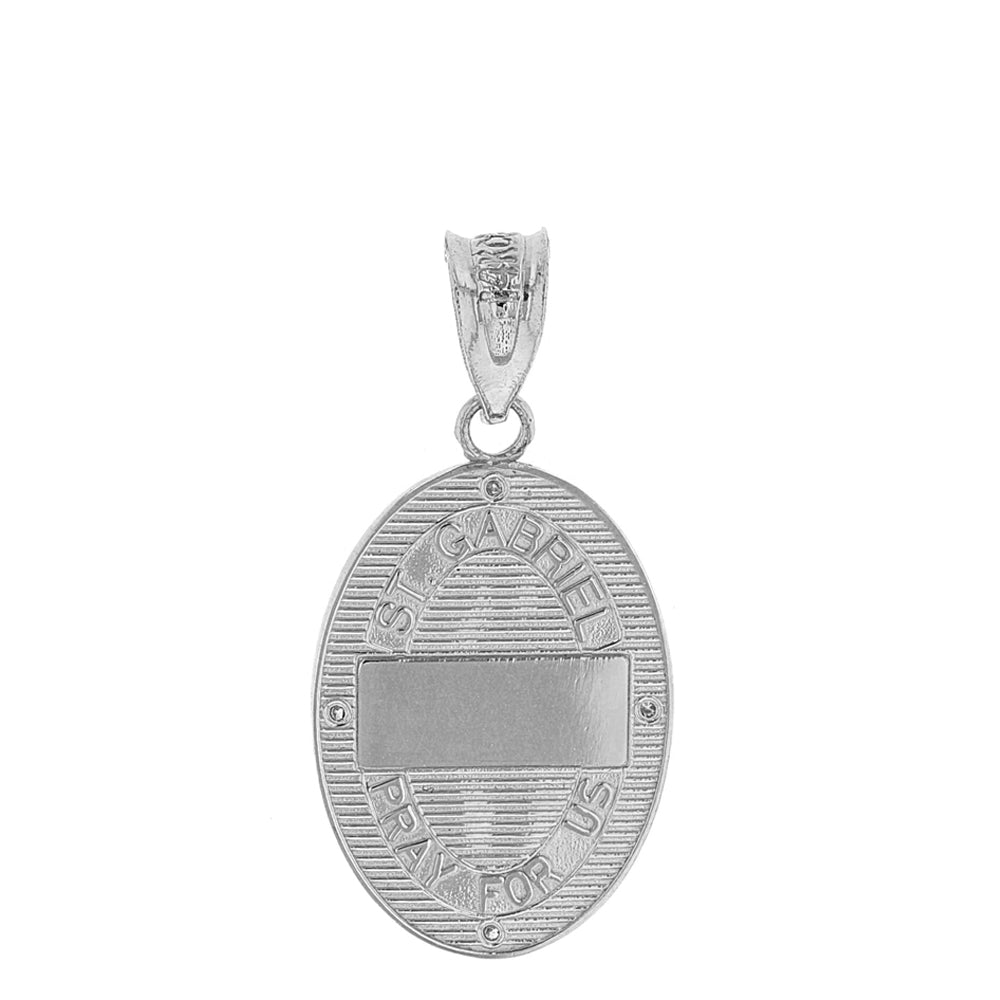 Sterling Silver Archangel Saint Gabriel CZ Oval Engravable Medallion Pendant Necklace 1.02" (25 mm), view 4