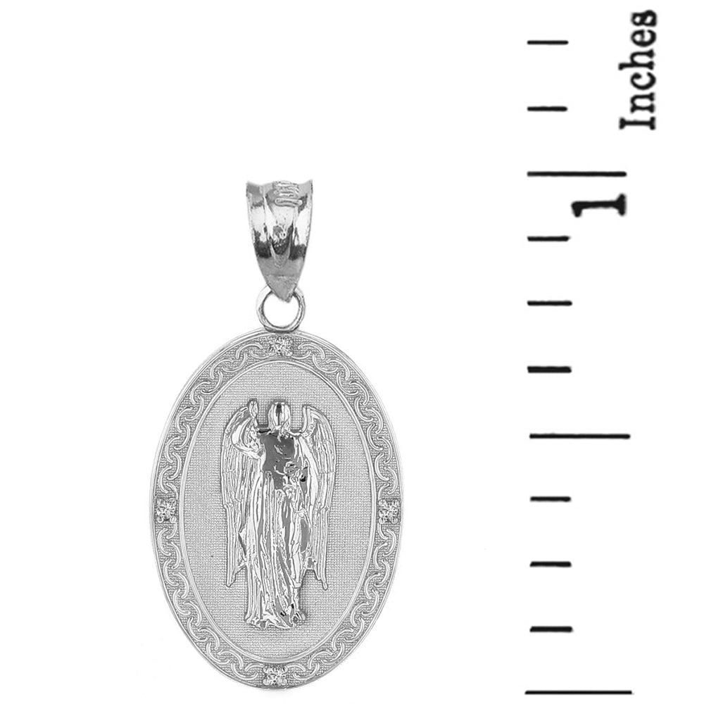Sterling Silver Archangel Saint Gabriel CZ Oval Engravable Medallion Pendant Necklace 1.02" (25 mm), view 5