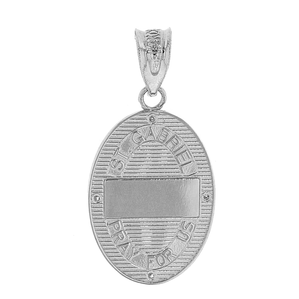Sterling Silver Archangel Saint Gabriel CZ Oval Medallion Pendant Necklace 1.19" (30 mm), view 2