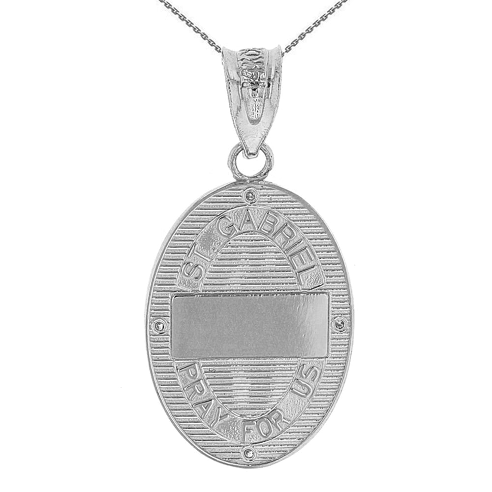 Sterling Silver Archangel Saint Gabriel CZ Oval Medallion Pendant Necklace 1.19" (30 mm), view 3