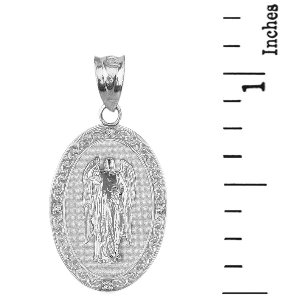 Sterling Silver Archangel Saint Gabriel CZ Oval Medallion Pendant Necklace 1.19" (30 mm), view 4