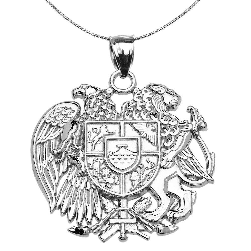 Sterling Silver Armenian National Coat of Arms Eagle and Lion Pendant Necklace
