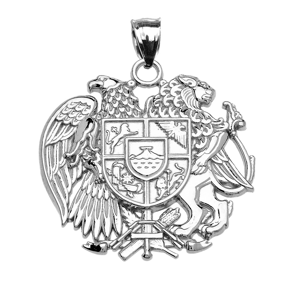 Sterling Silver Armenian National Coat of Arms Eagle and Lion Pendant Necklace, view 2