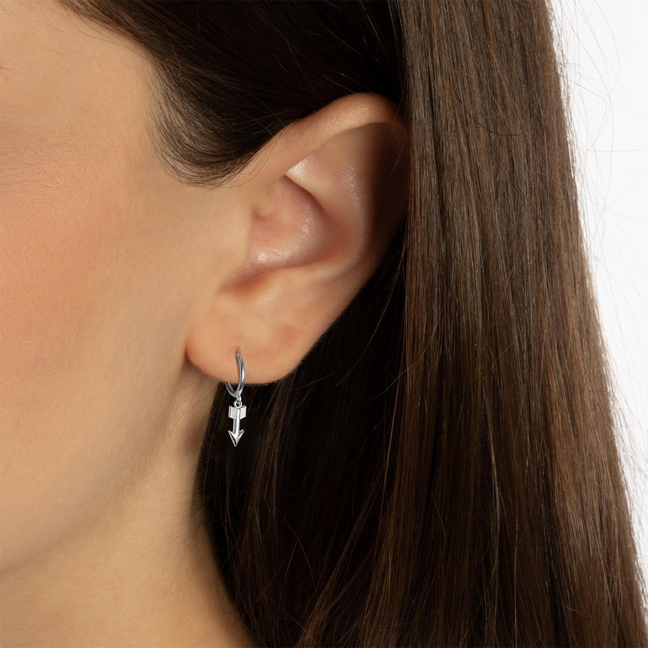 Sterling Silver Arrowhead Drop Huggie Hoop Earrings, view 2
