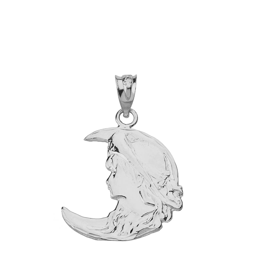 Sterling Silver Art Nouveau Lady in Crescent Moon Pendant Necklace, view 2