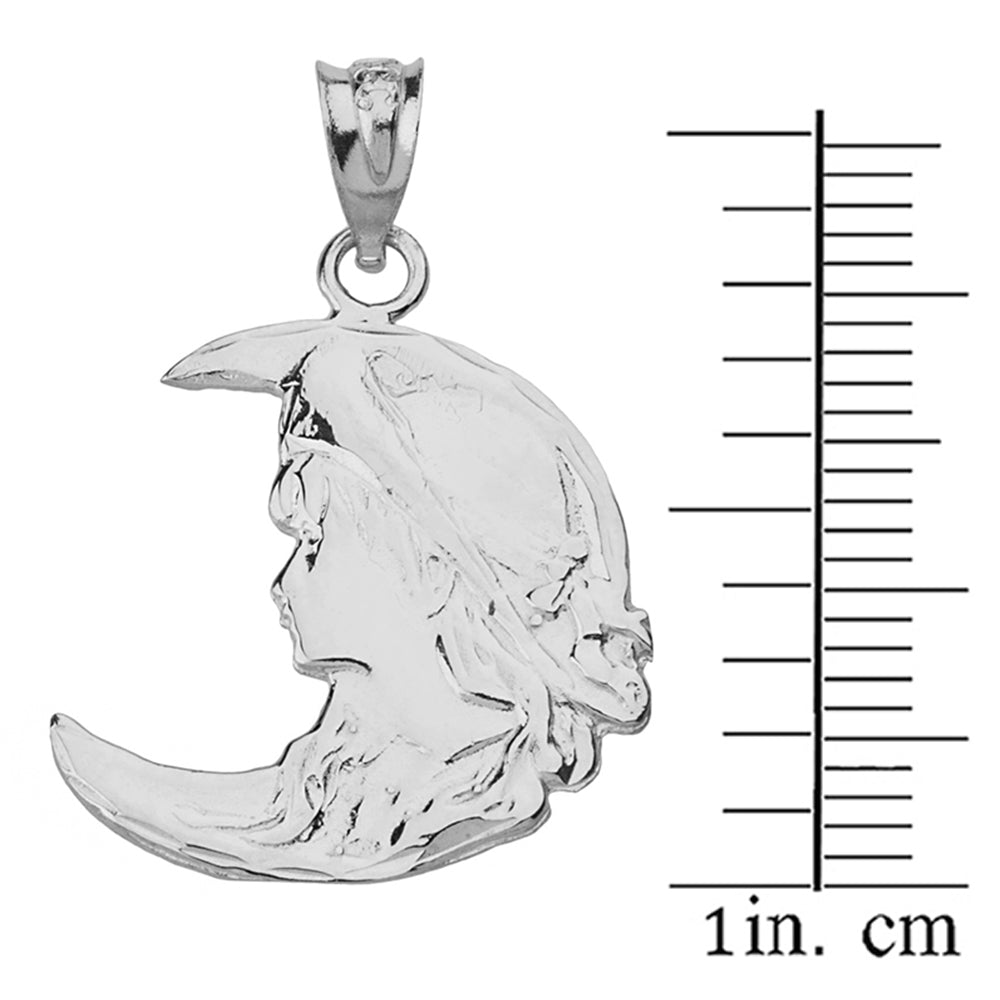 Sterling Silver Art Nouveau Lady in Crescent Moon Pendant Necklace, view 3