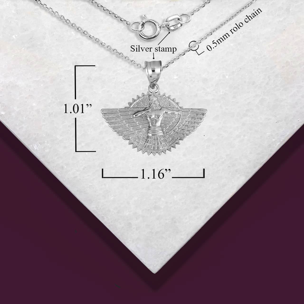 Sterling Silver Assyrian God Ashur Winged Sun Disc Pendant Necklace, view 4