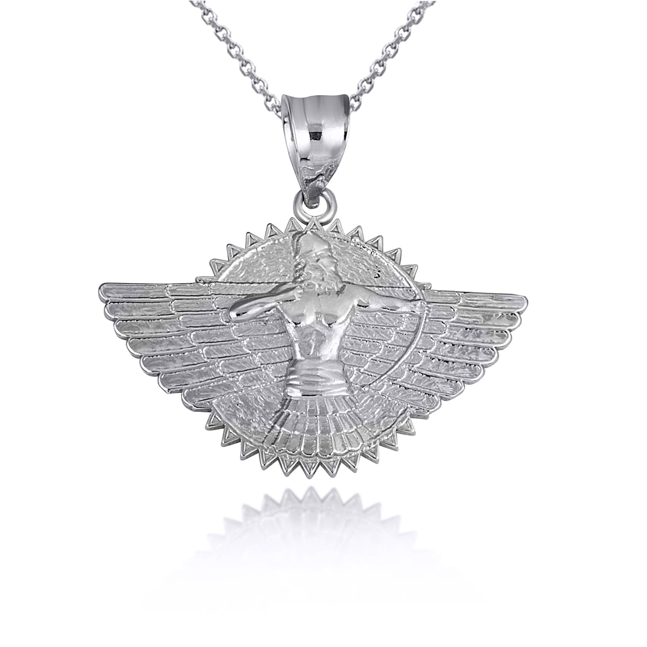 Sterling Silver Assyrian God Ashur Winged Sun Disc Pendant Necklace, view 5