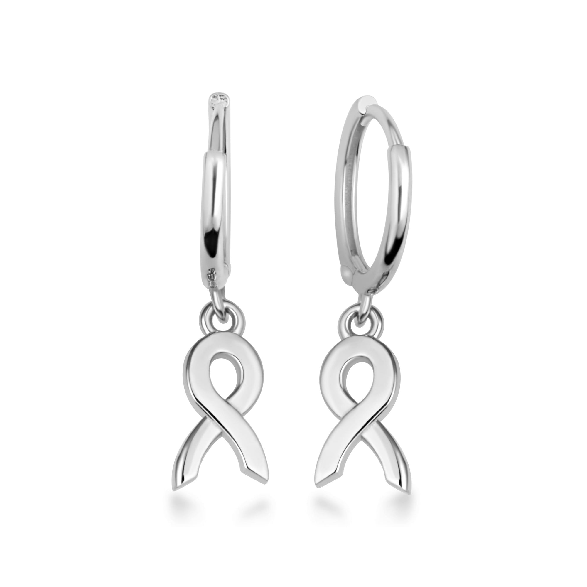 Sterling Silver Awareness Ribbon Drop Huggie Hoop Earrings