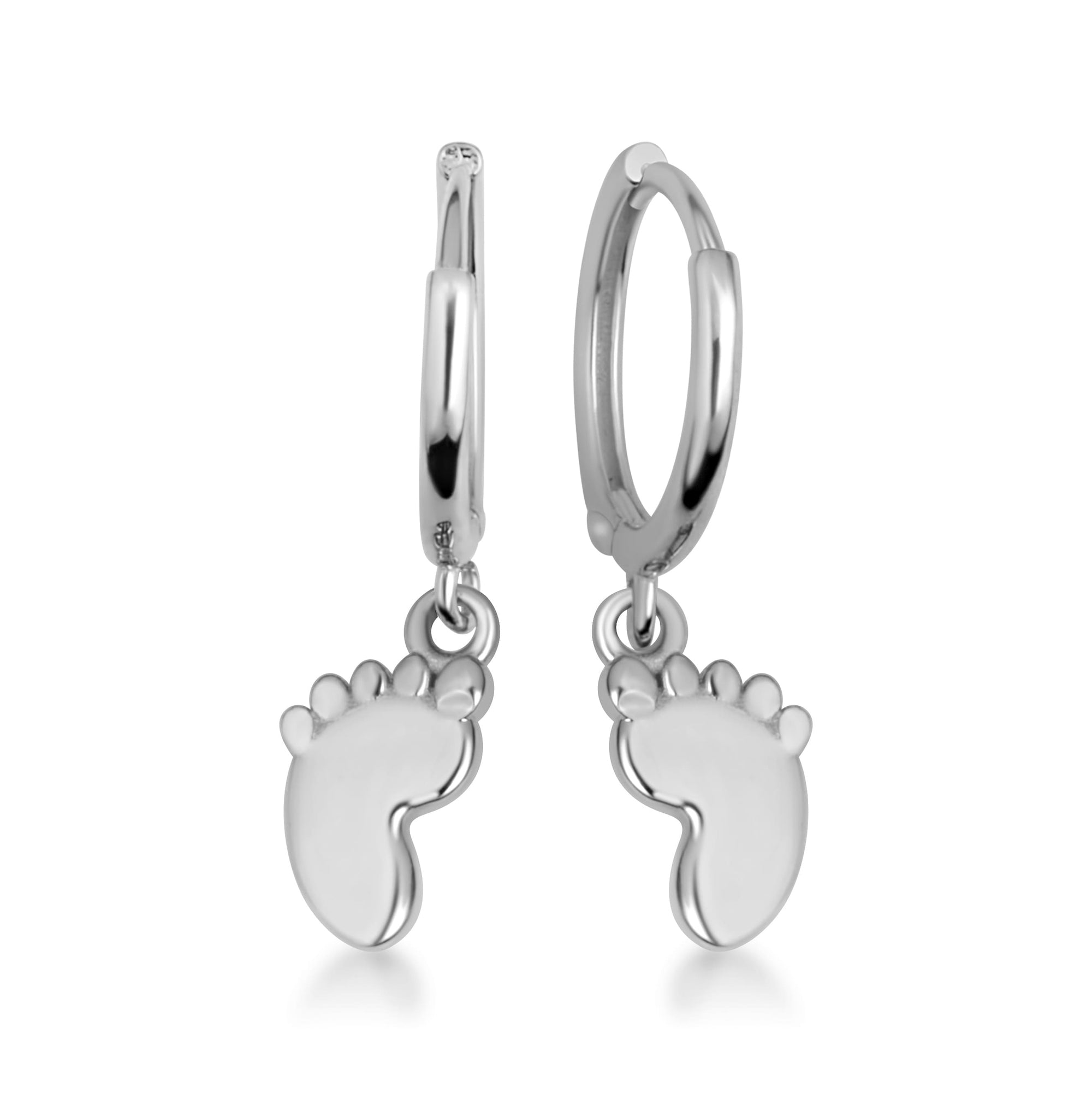Sterling Silver Baby Foot Print Drop Huggie Hoop Earrings