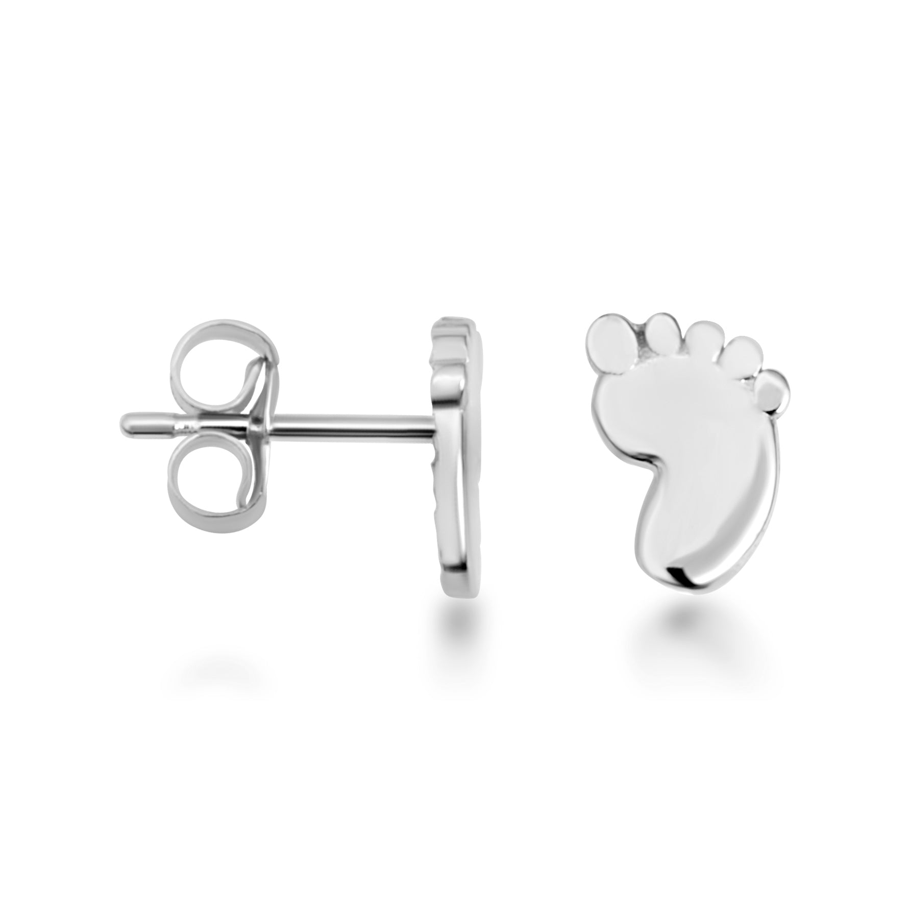 Sterling Silver Baby Foot Print Stud Earrings