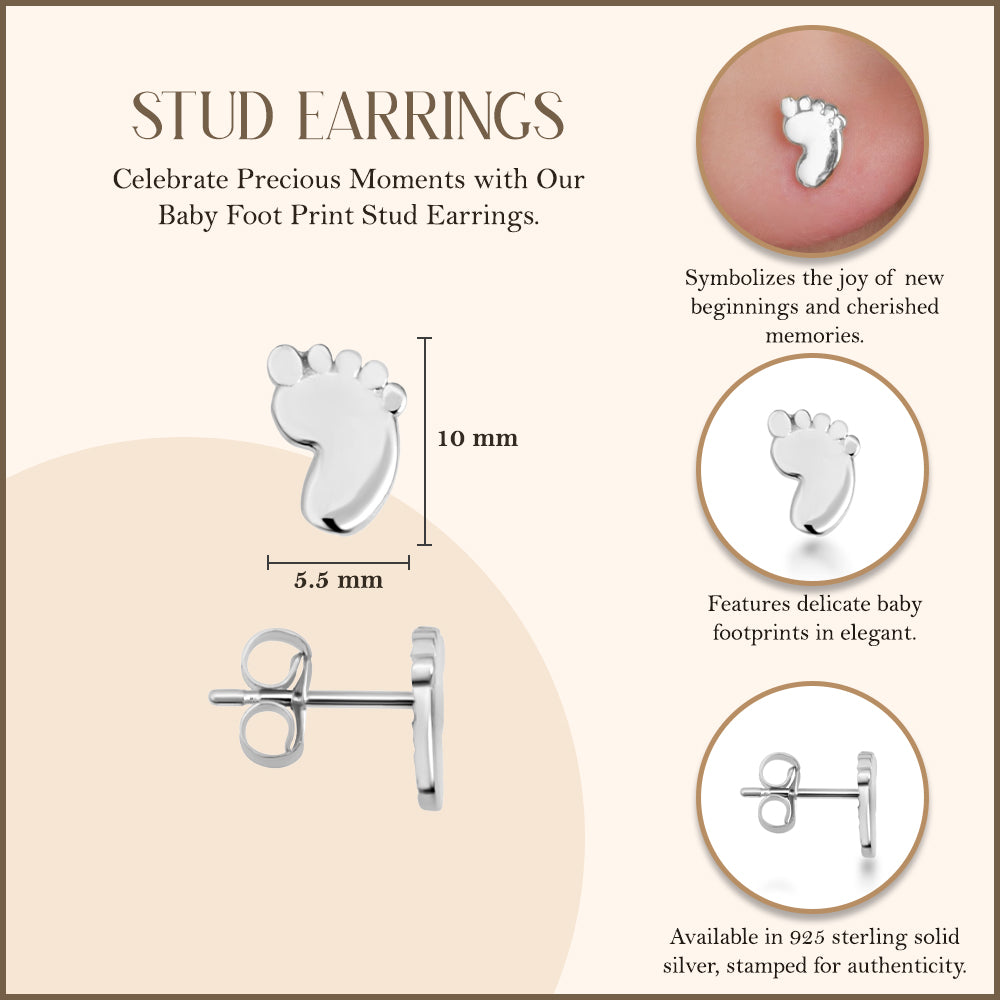 Sterling Silver Baby Foot Print Stud Earrings, view 3