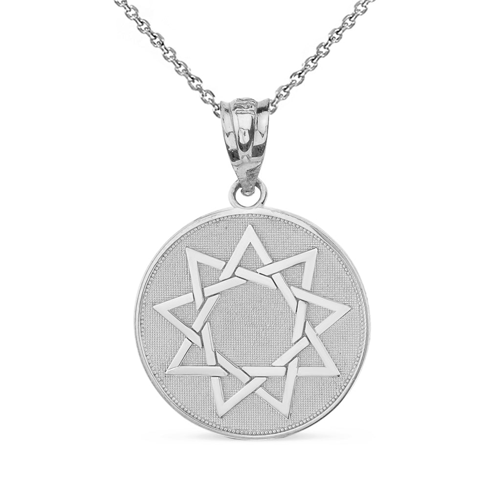 Sterling Silver Bahá'í Faith 9 Point Star Beaded Medallion Pendant Necklace