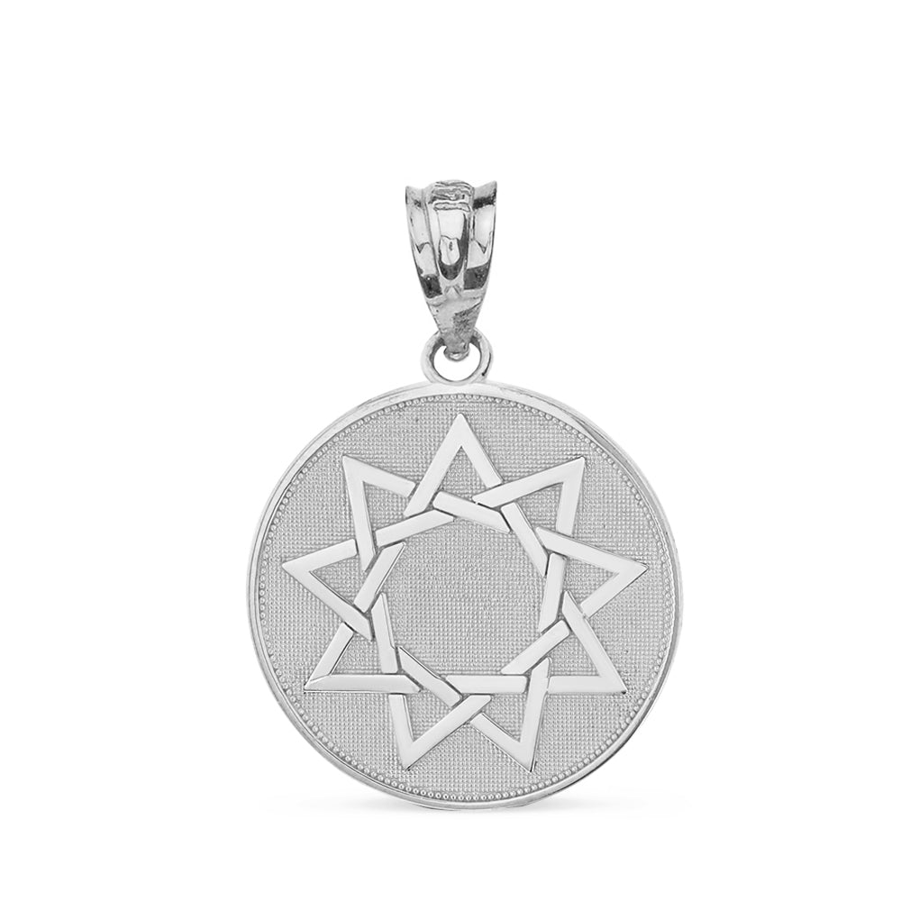 Sterling Silver Bahá'í Faith 9 Point Star Beaded Medallion Pendant Necklace, view 2