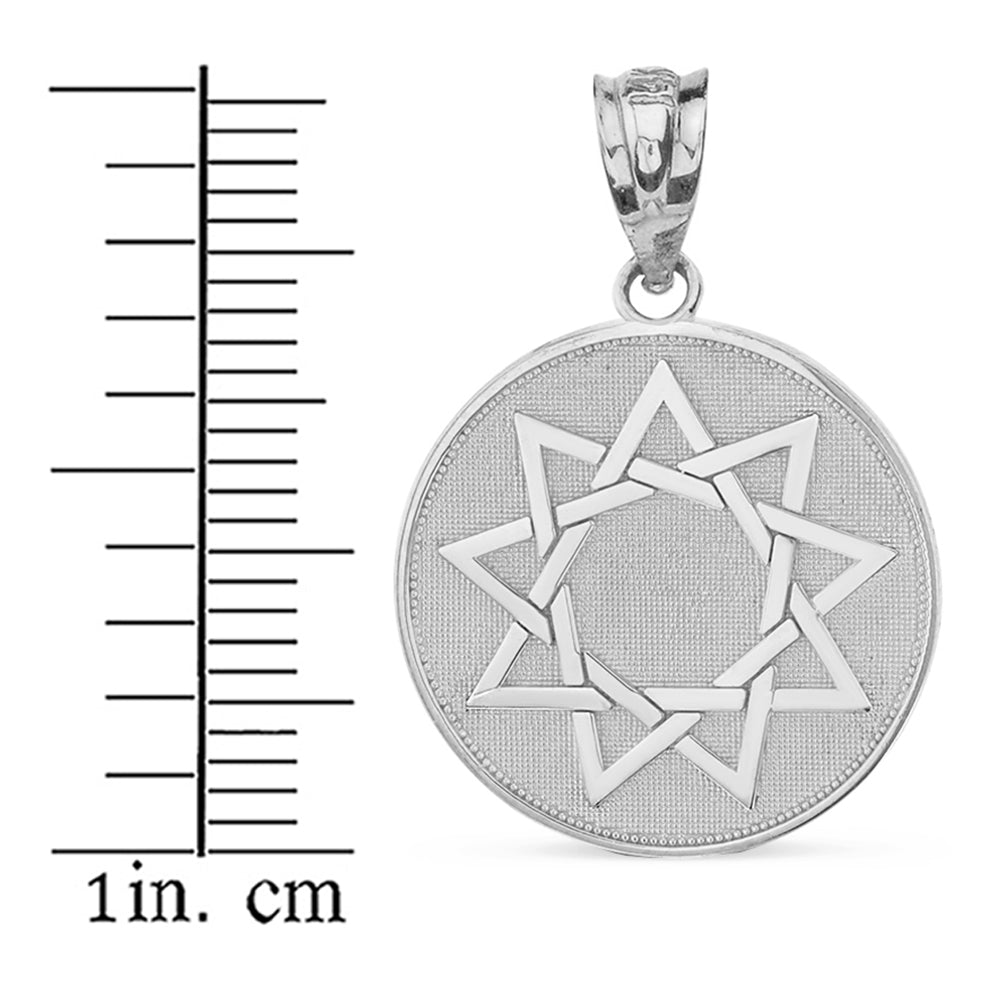 Sterling Silver Bahá'í Faith 9 Point Star Beaded Medallion Pendant Necklace, view 3