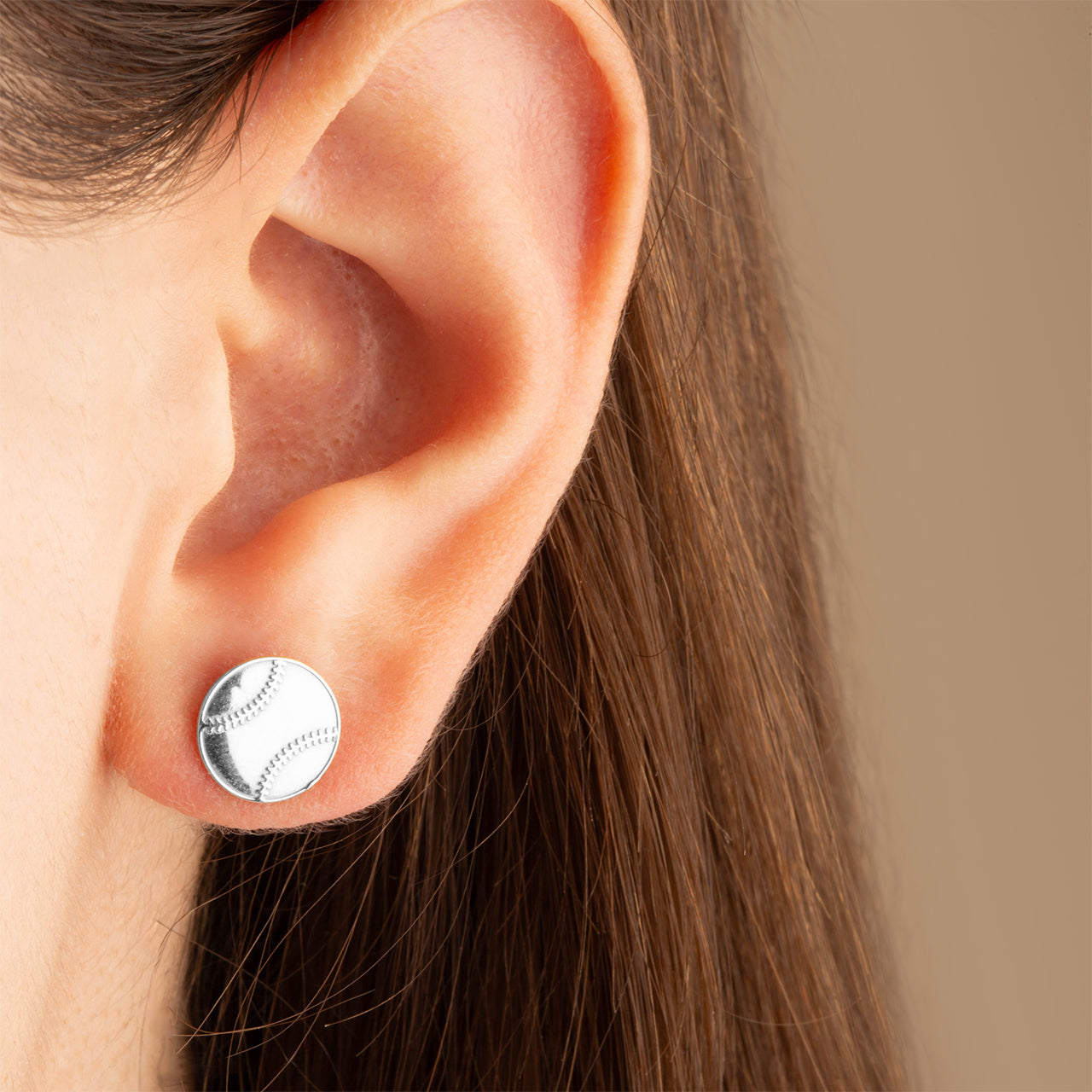 Sterling Silver Baseball Sports Athletic Stud Earrings, view 2