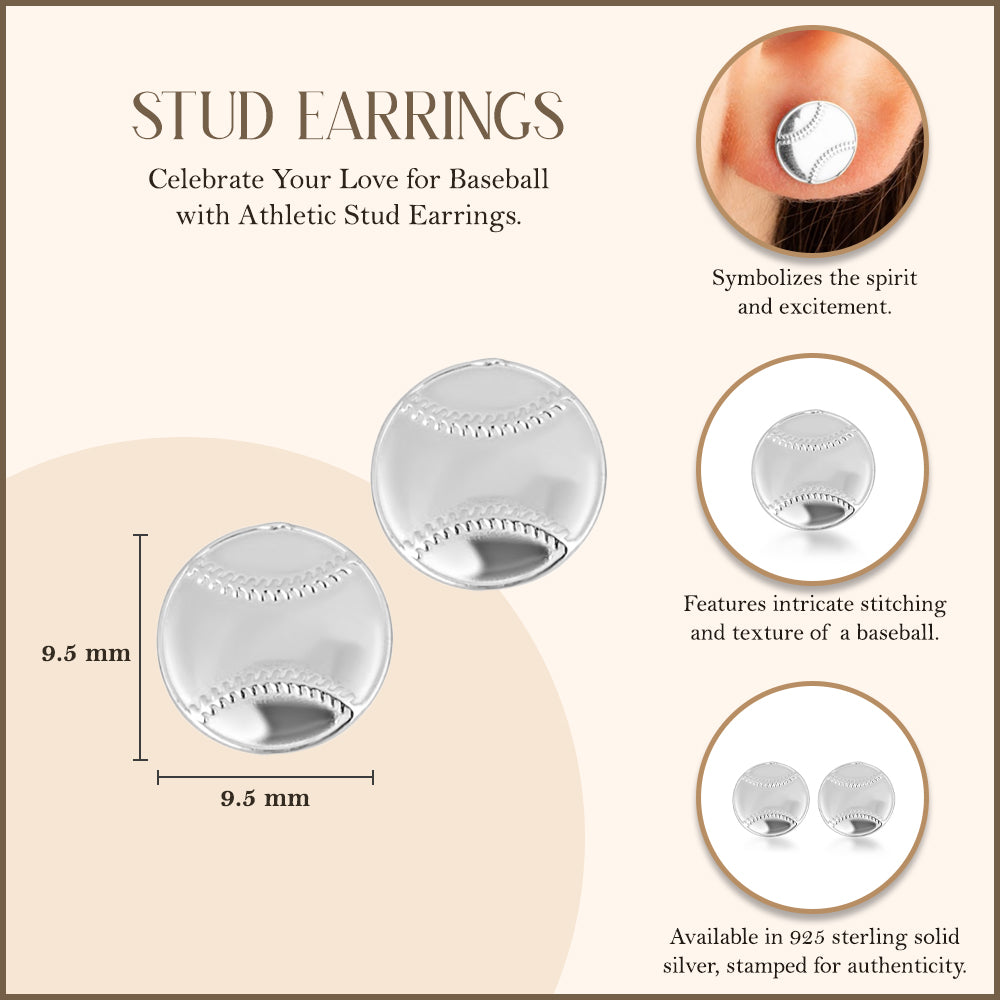 Sterling Silver Baseball Sports Athletic Stud Earrings, view 3
