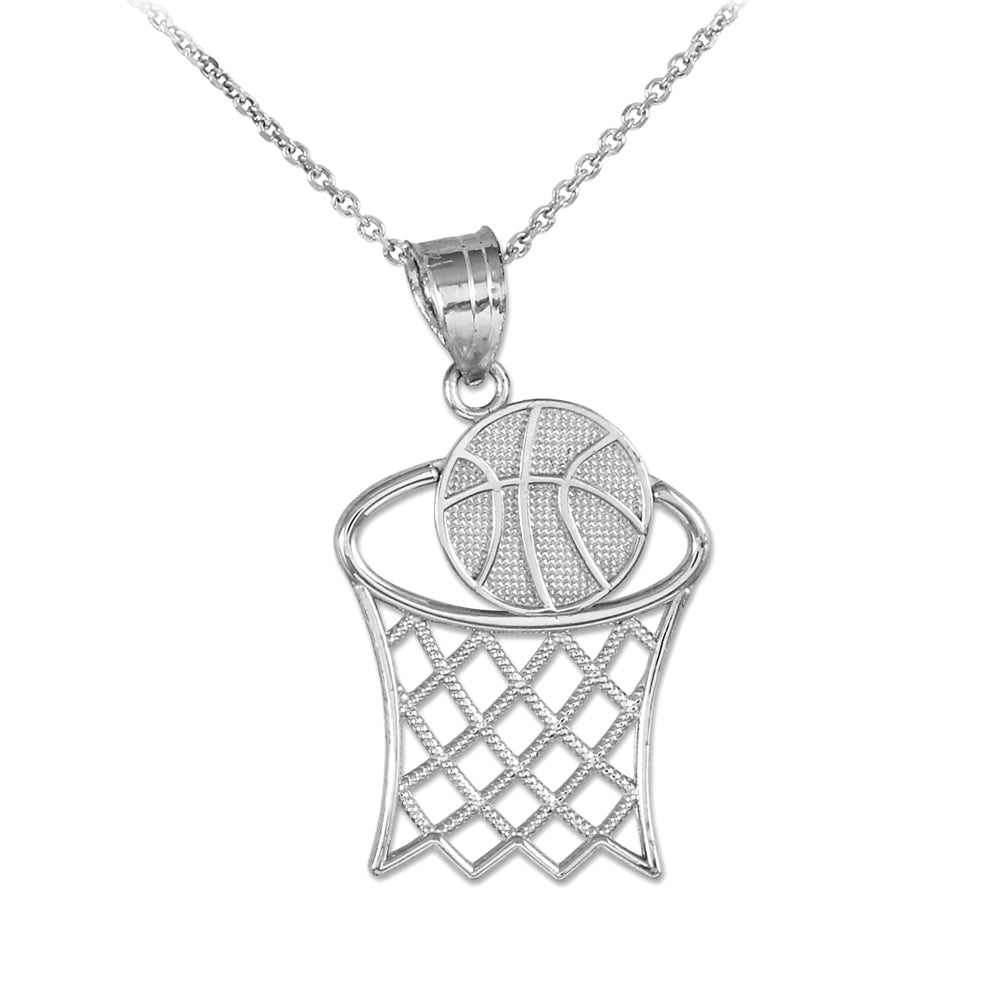 Sterling Silver Basketball Hoop Charm Pendant Necklace