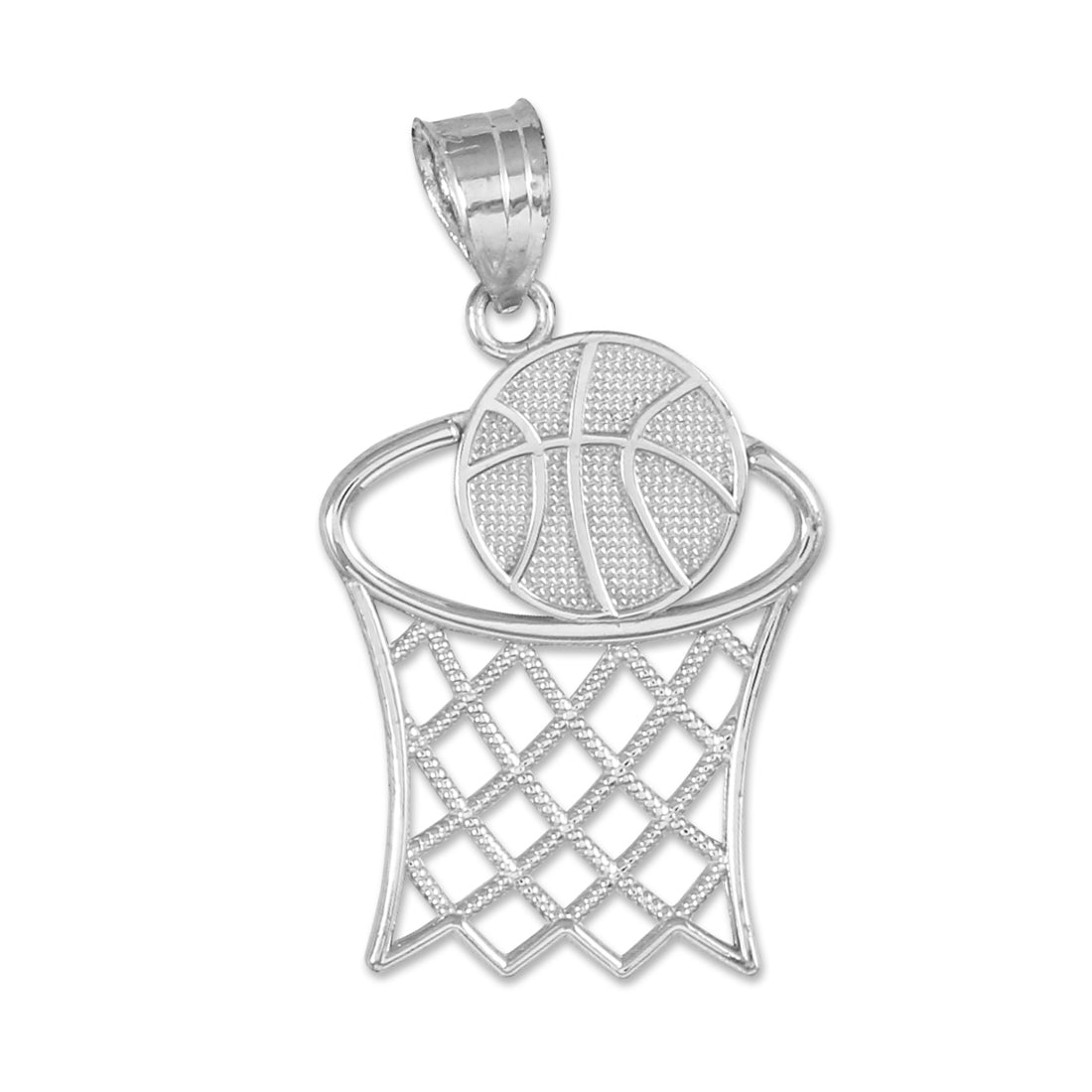 Sterling Silver Basketball Hoop Charm Pendant Necklace, view 2