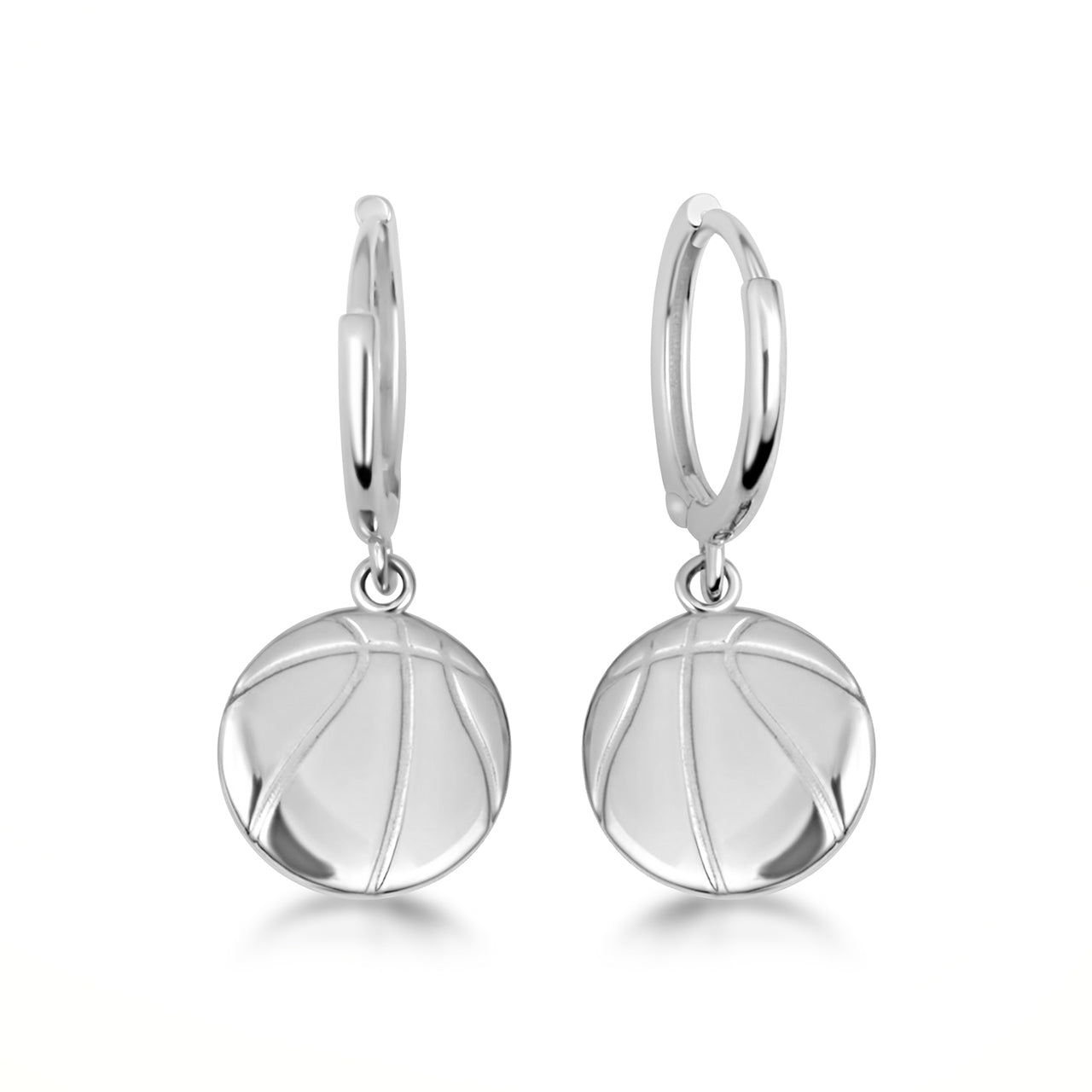 Sterling Silver Basketball Sports Athletic Drop Huggie Hoop Earrings