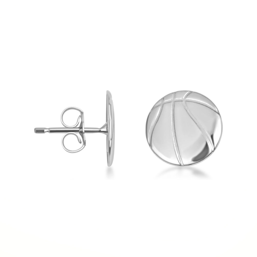 Sterling Silver Basketball Sports Athletic Stud Earrings