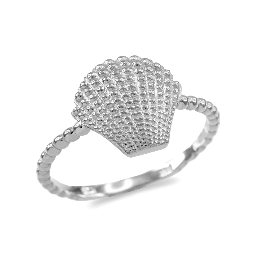 Sterling Silver Beach Seashell Beaded Band Ring