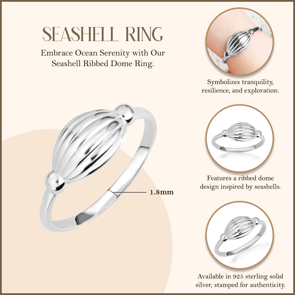 Sterling Silver Beach Seashell Ribbed Ring, view 3