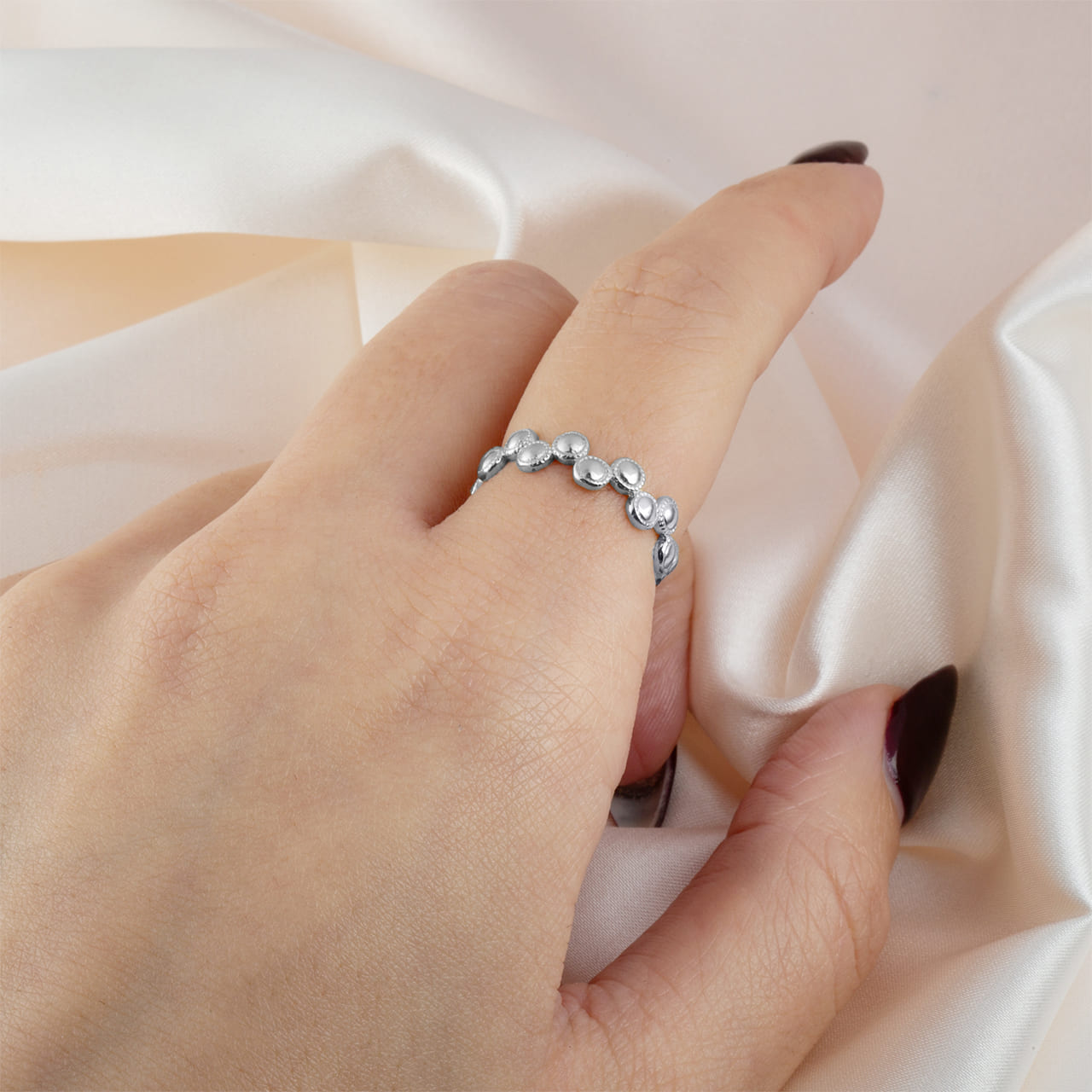 Sterling Silver Beaded Circle Bubble Band Ring, view 2