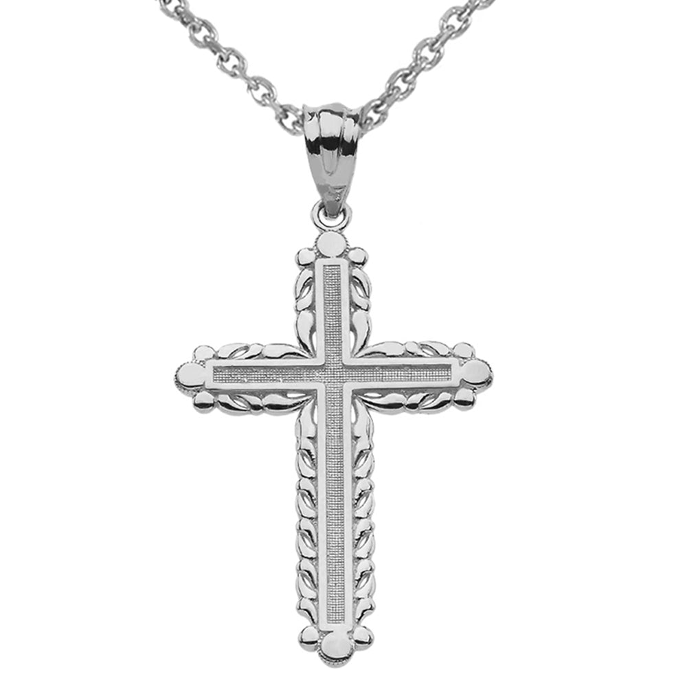 Sterling Silver Beaded Cross Pendant Necklace