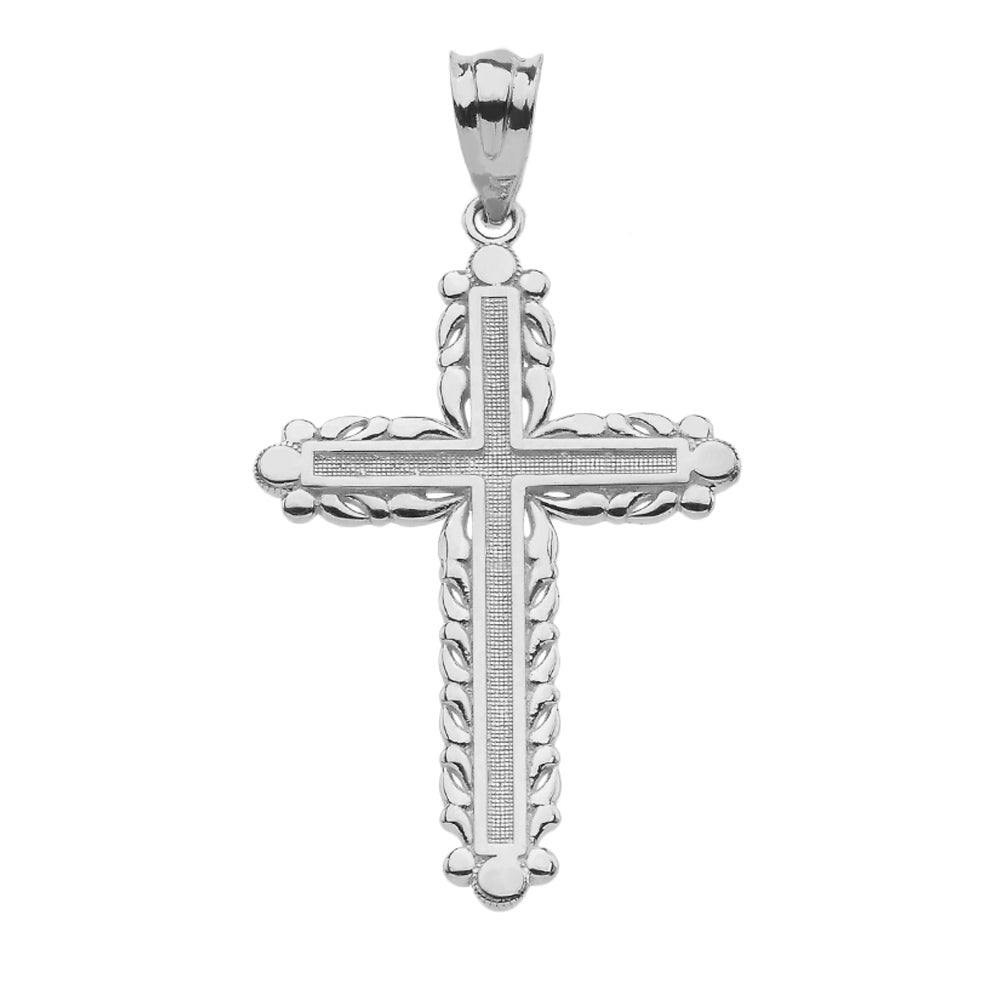 Sterling Silver Beaded Cross Pendant Necklace, view 2