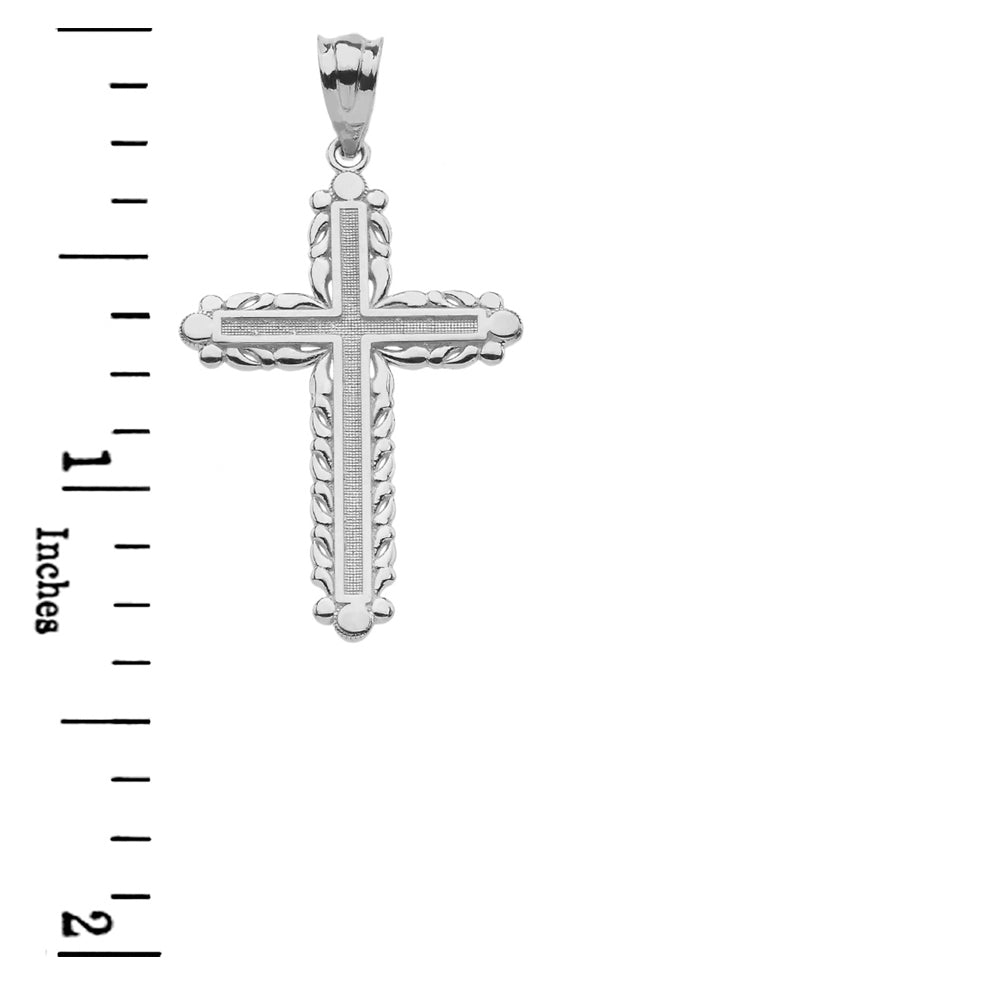 Sterling Silver Beaded Cross Pendant Necklace, view 3